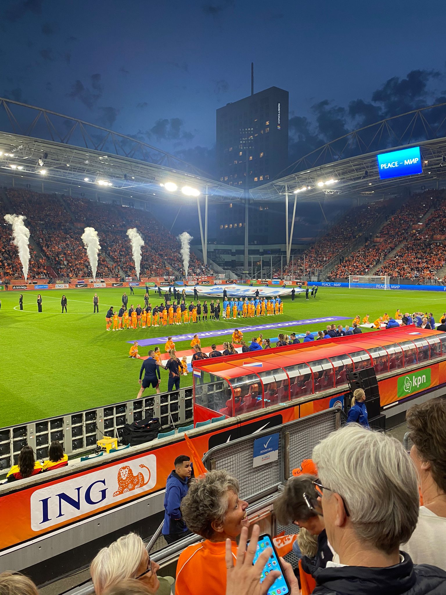 Pre-game show for the Women's Nations League, with players lining up for the national anthems.